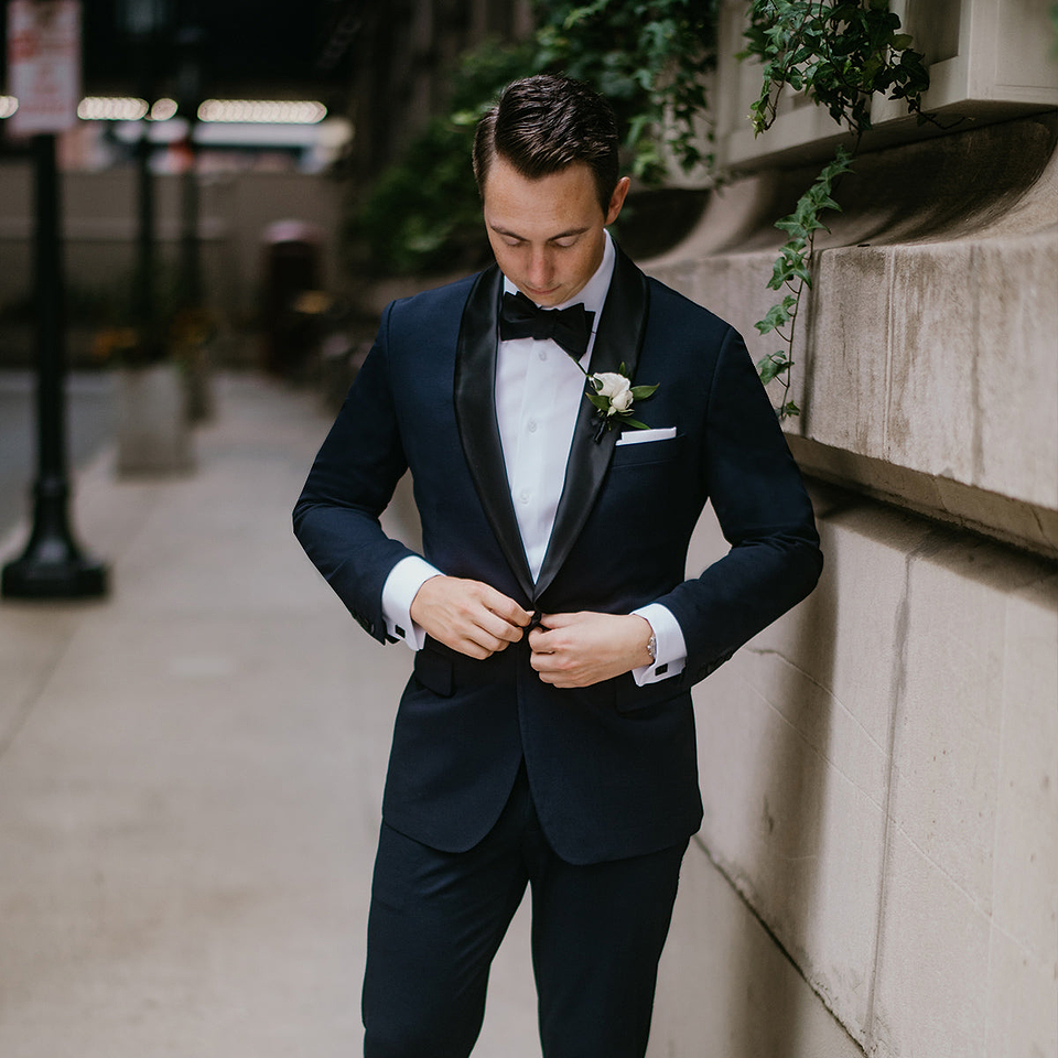 Athletic Fit Stretch Tuxedo Jacket - Navy with Shawl Lapel