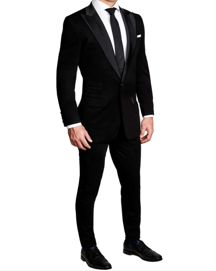 Athletic Fit Stretch Tuxedo - Black with Peak Lapel