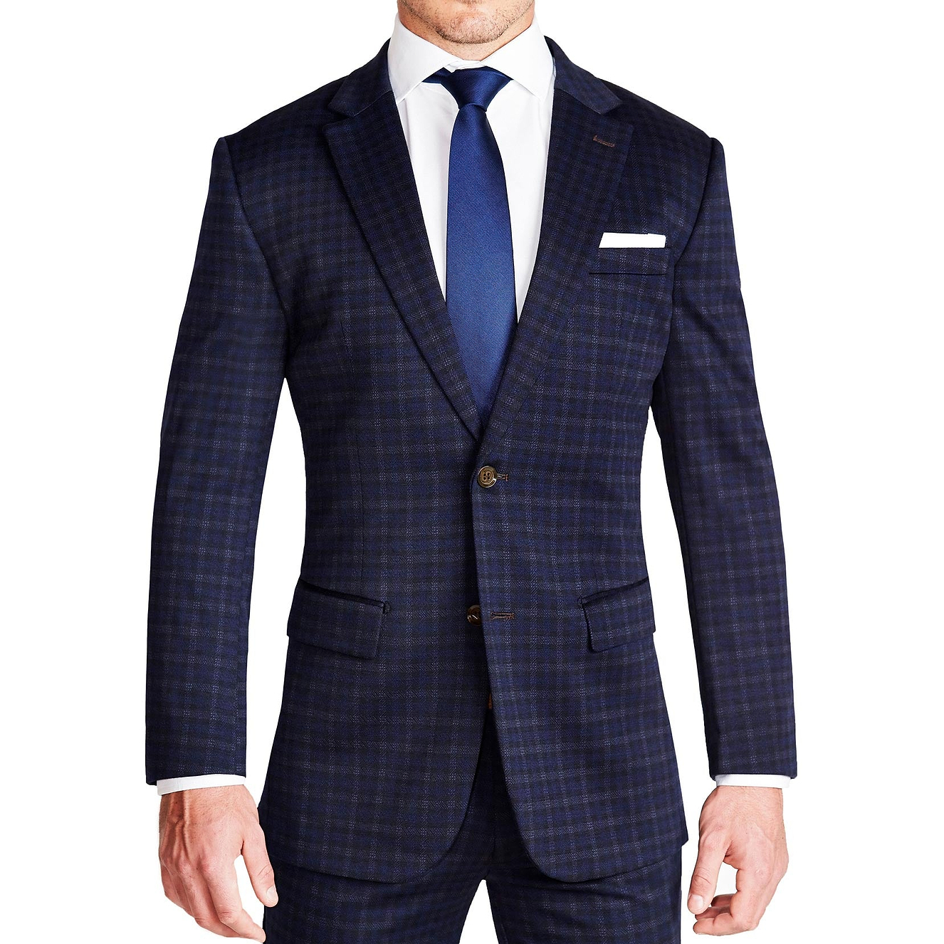 Athletic Fit Stretch Suit - Blue Plaid