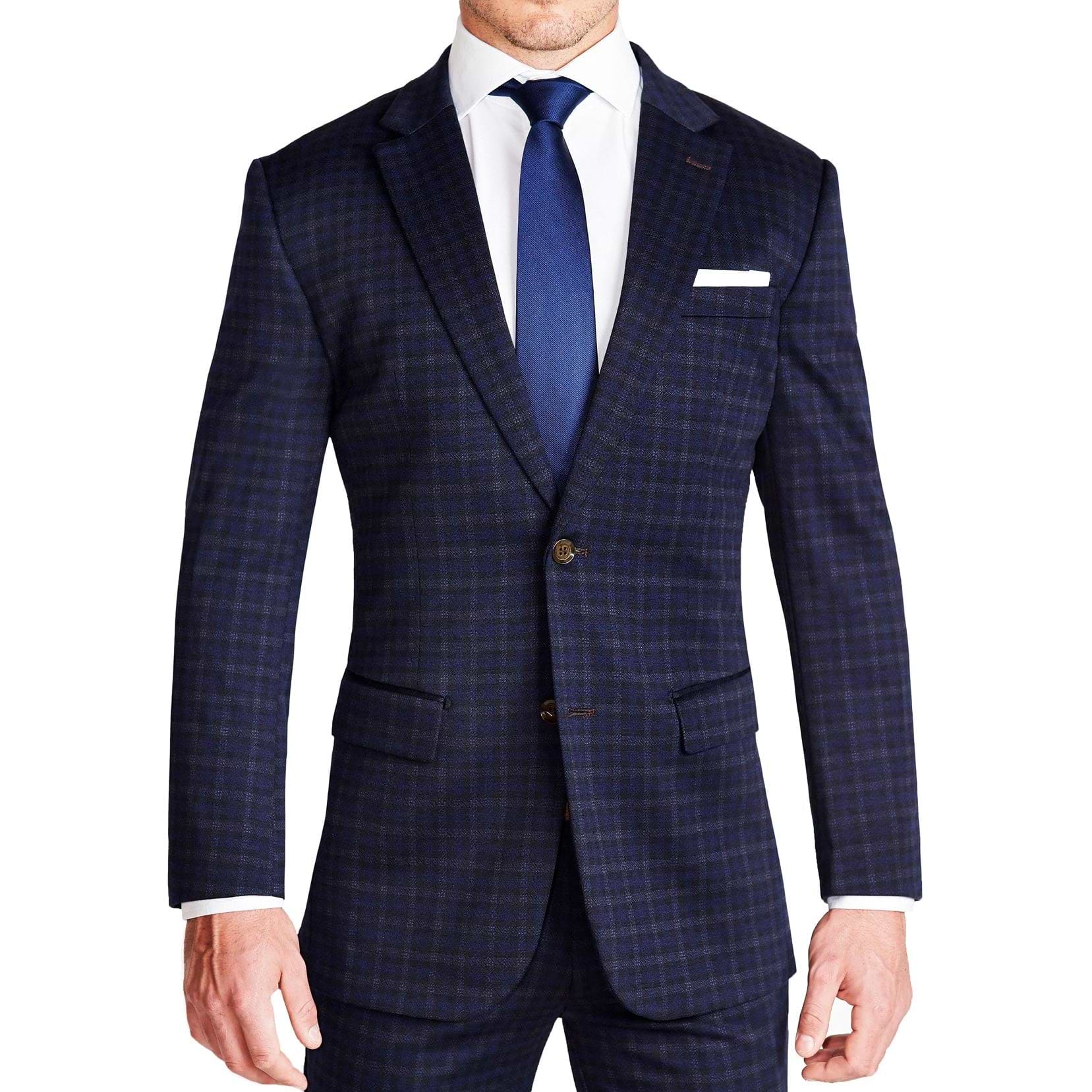 Athletic Fit Stretch Suit - Blue Plaid