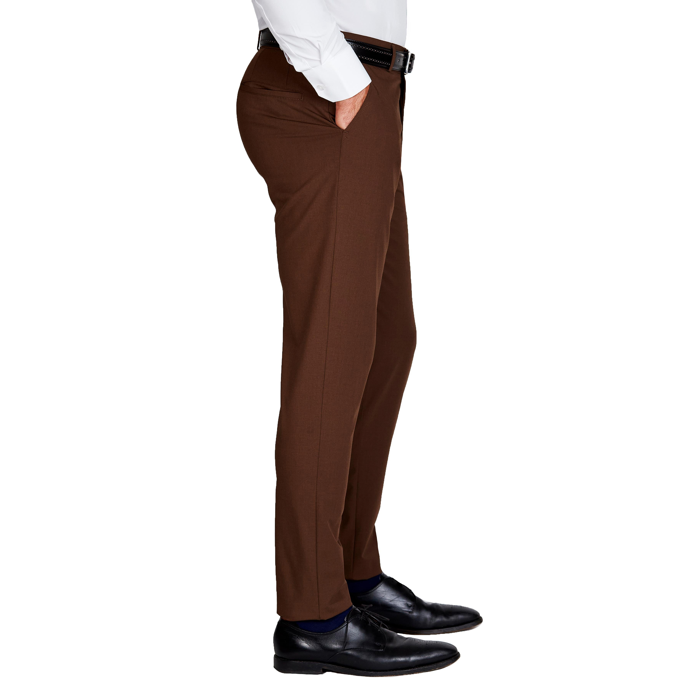 Athletic Fit Stretch Suit Pants - Lightweight Heathered Chocolate