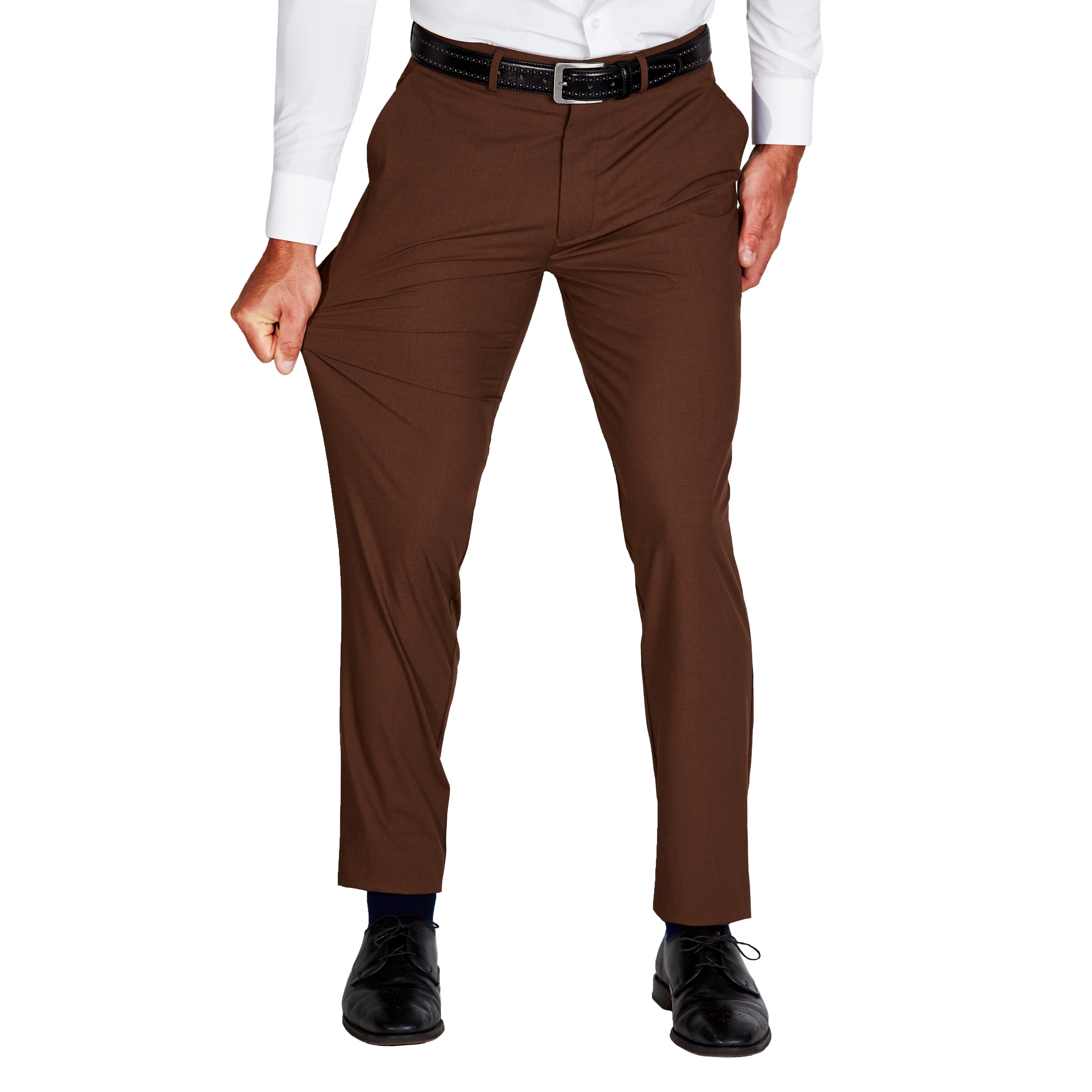 Athletic Fit Stretch Suit Pants - Lightweight Heathered Chocolate