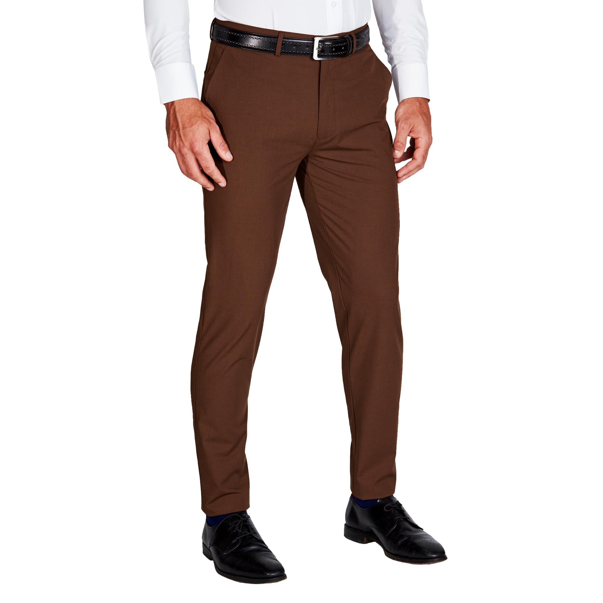 Athletic Fit Stretch Suit Pants - Lightweight Heathered Chocolate