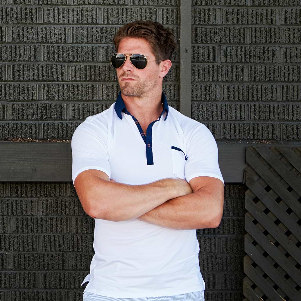 "The Felix" Blue on White Polo