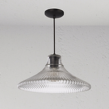 Hammersmith große hängende Deckenleuchte aus geriffeltem Glas mit Bronze-Akzenten für stilvolle Beleuchtung.