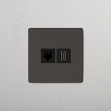 Hochwertiges RJ45- und HDMI-Modul – Bronze + Schwarz – auf weißem Hintergrund