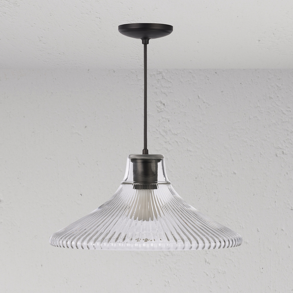 Hammersmith große hängende Deckenleuchte geriffeltes Glas – Bronze