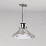 Hammersmith hängende mittelgroße Deckenleuchte mit geriffeltem Glas und poliertem Nickel.