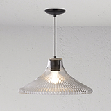 Hammersmith große hängende Deckenleuchte aus geriffeltem Glas mit bronzenen Akzenten.