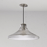 Hammersmith große hängende Deckenleuchte mit geriffeltem Glas und poliertem Nickel, Deckenbefestigung.