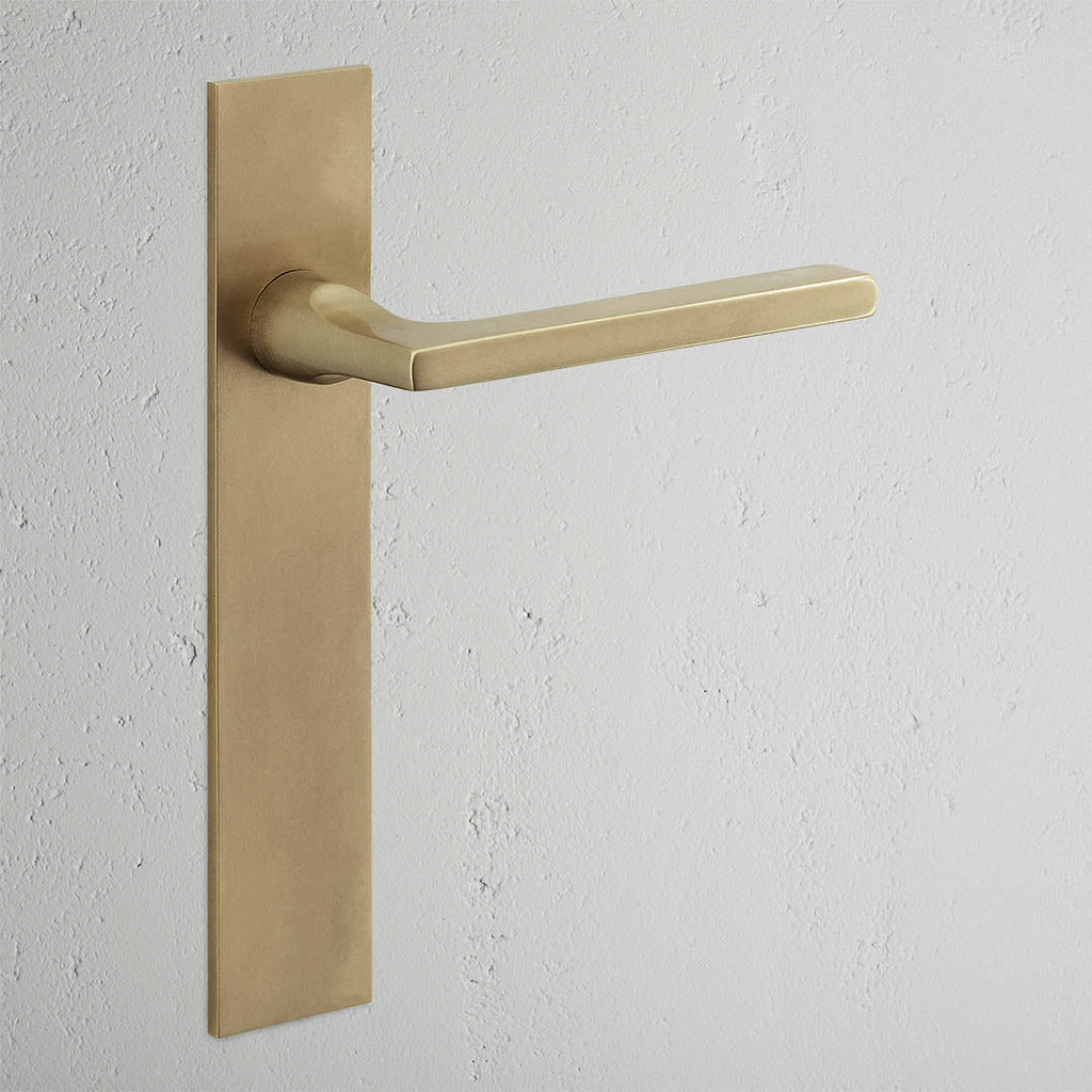 Clayton gefederter Türgriff mit Langschild – Antikes Messing