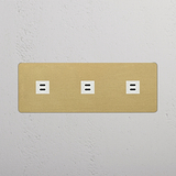 Snelle drievoudige USB-module in Antiek Messing wit voor betrouwbaar opladen op een witte achtergrond