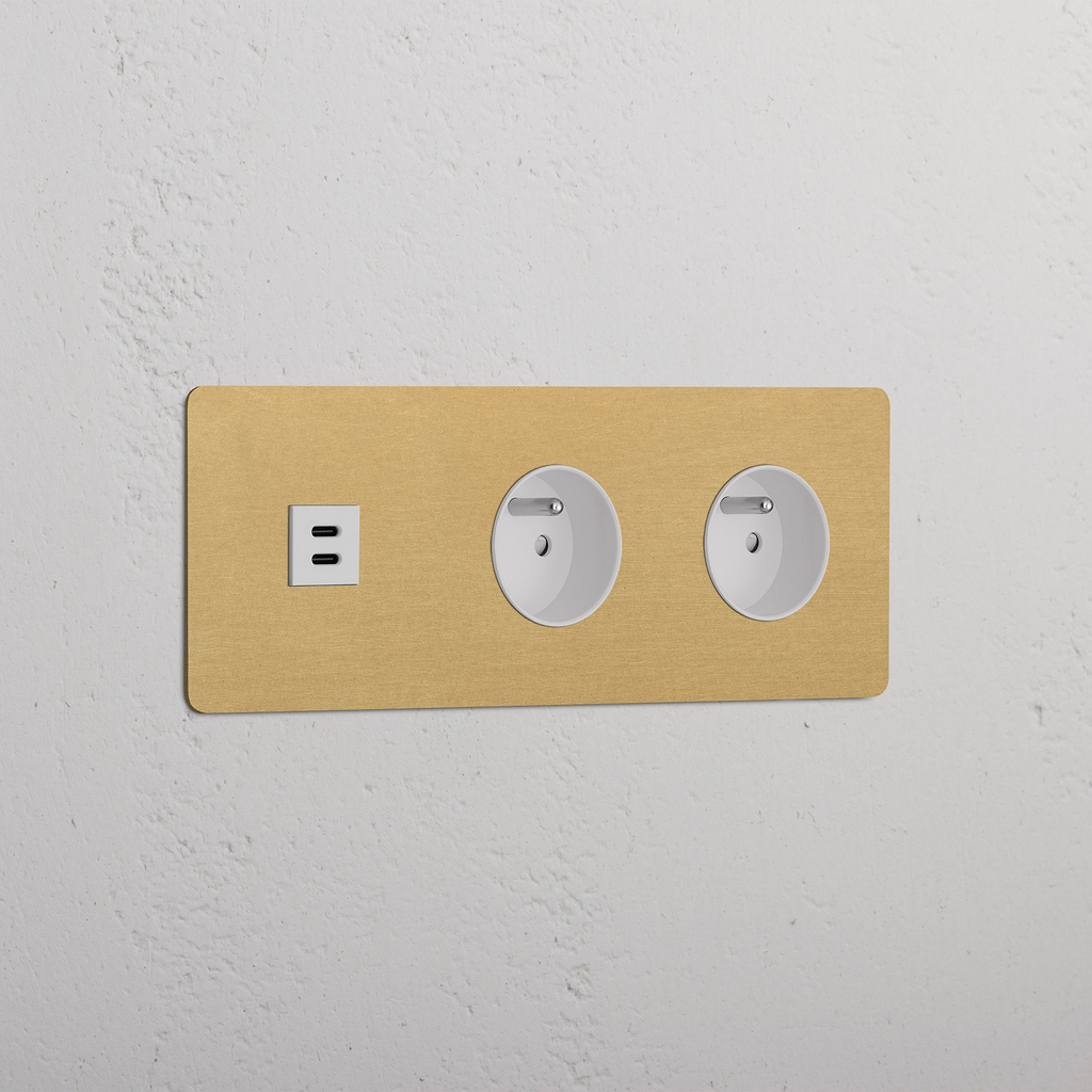 Triple USB 30W & 2x French Module - Antique Brass White