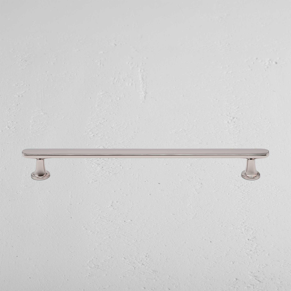 Polished Nickel Milliner Furniture Handle on White Background