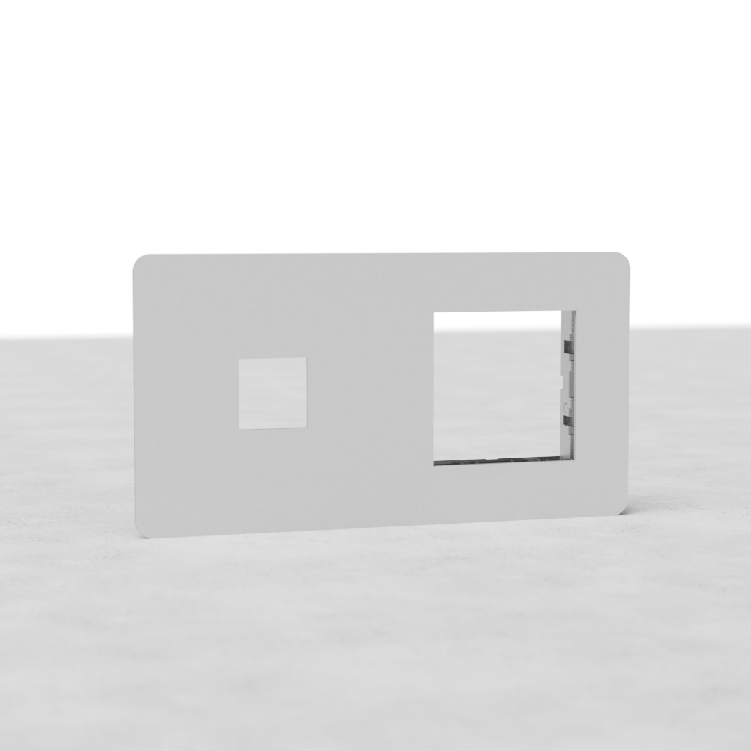 Witte dubbele afdekplaat voor 1x keystone en 1x 45mm module, beschilderbaar voor personaliseerbare decorintegratie.