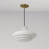 Brookfield Medium Hanglamp Opaalglas met opaal glazen kap en antieke messing afwerking, elegant opgehangen.