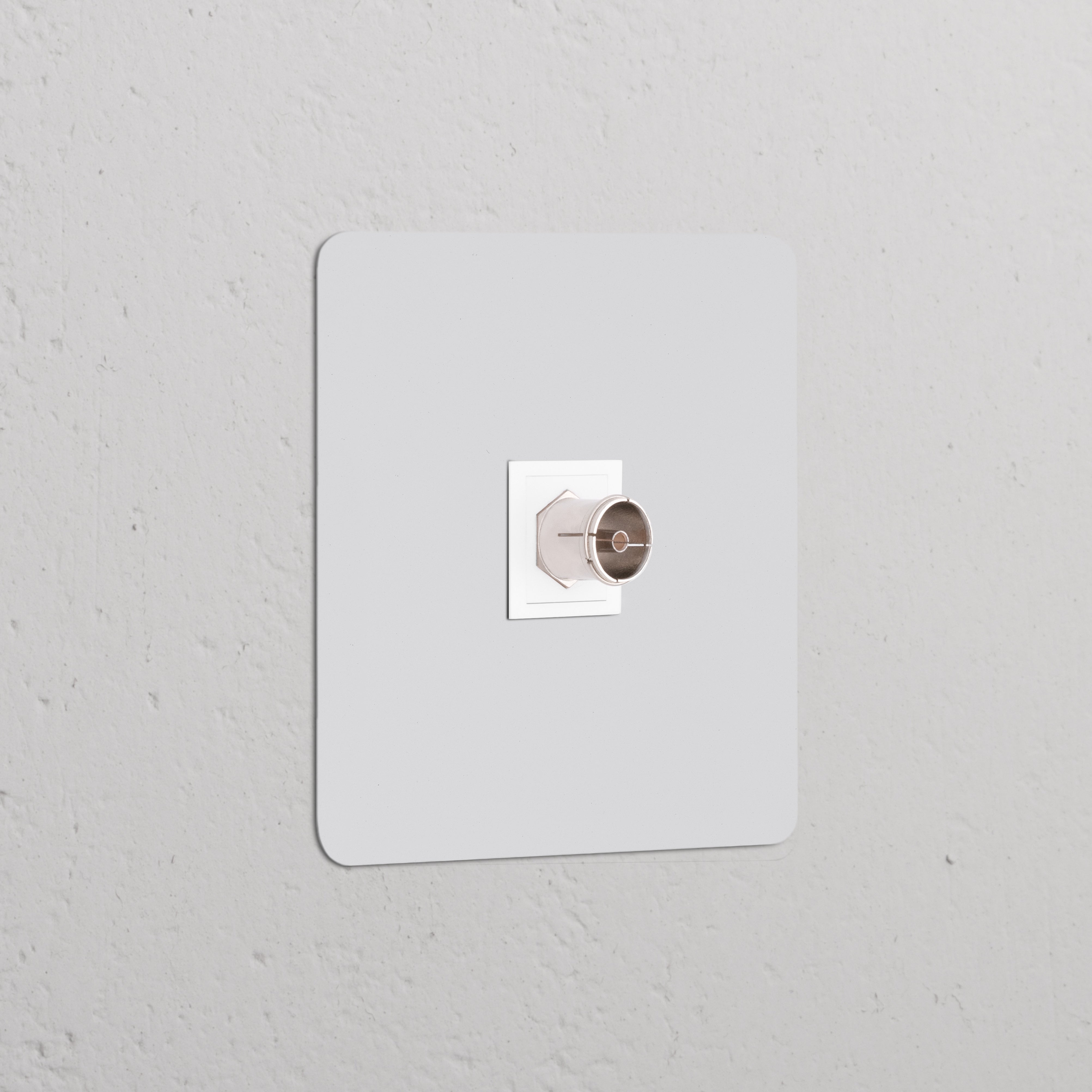 Close-up van een TV Voedingsmodule (Enkele Afdekplaat) in Beschilderbaar Wit op een lichtgrijze muur voor gebruik met één stopcontact.