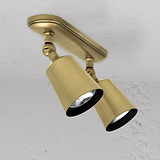 Antique Brass Designer Baylis Double Spotlight on White Background
