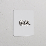 2x Wissel-Tuimelschakelaar met enkele afdekplaat in beschilderbaar gepolijst nikkel, stijlvolle schakelaars.