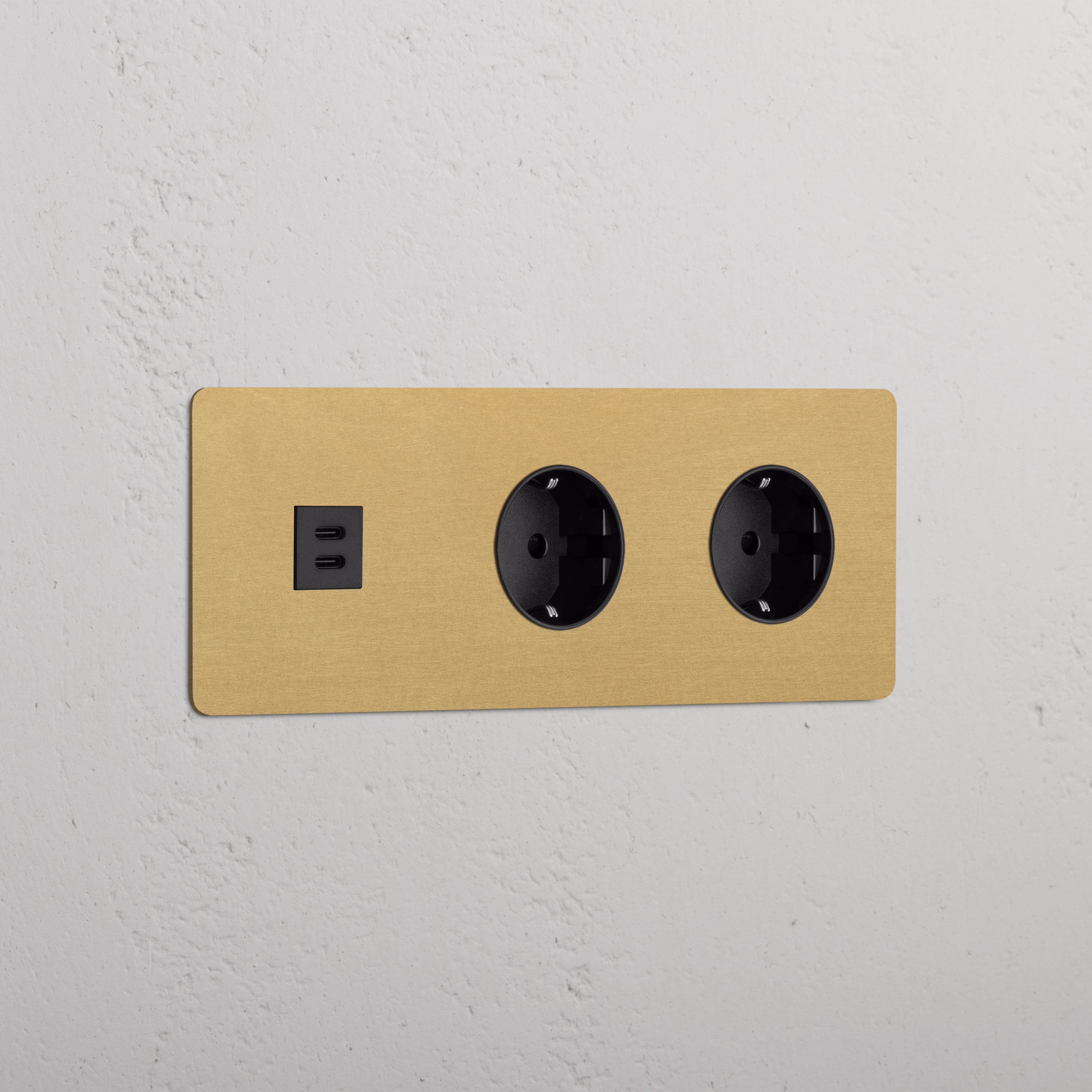 Triple USB 30W & 2x Schuko Module - Antique Brass Black