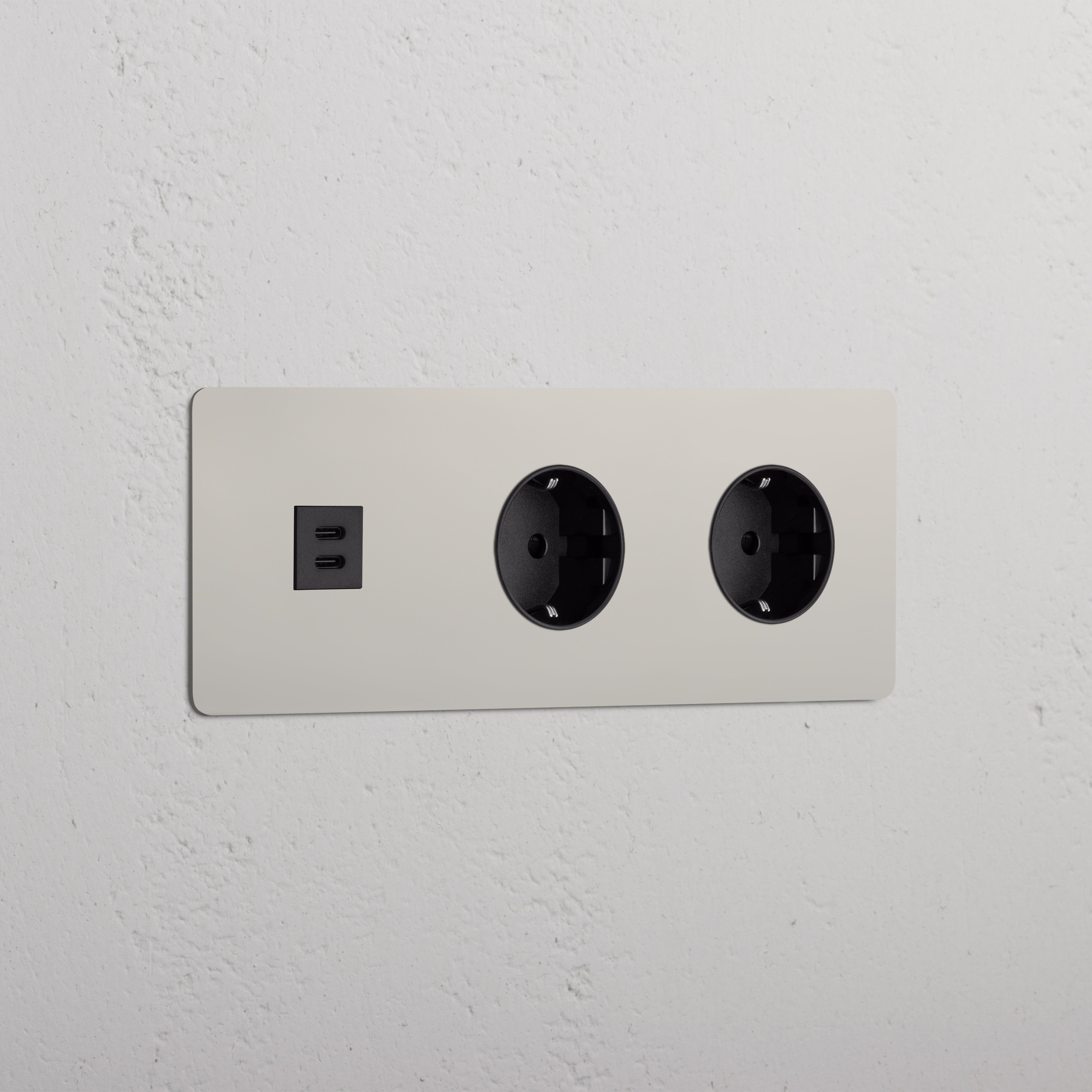 Triple USB 30W & 2x Schuko Module - Polished Nickel Black