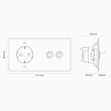 Kew Dubbele 2x tuimelschakelaar en type F Schuko stopcontact - Doorzichtig antiek messing | Zwart