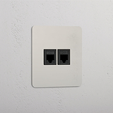 Dubbele Netwerkverbinding Accessoire: Gepolijst Nikkel Zwart Enkele 2x RJ45 Module