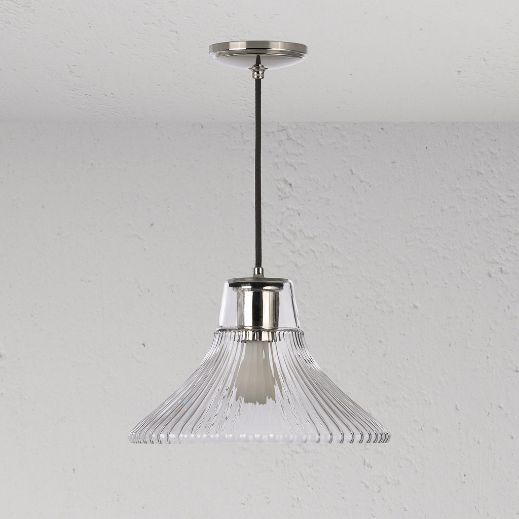 Hammersmith Medium Hanglamp Geribbeld Glas - Gepolijst Nikkel