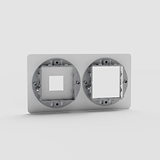 Veelzijdige dubbele Keystone & 45mm Schakelaar plaat in doorzichtig zwart voor moderne verlichting - op witte achtergrond