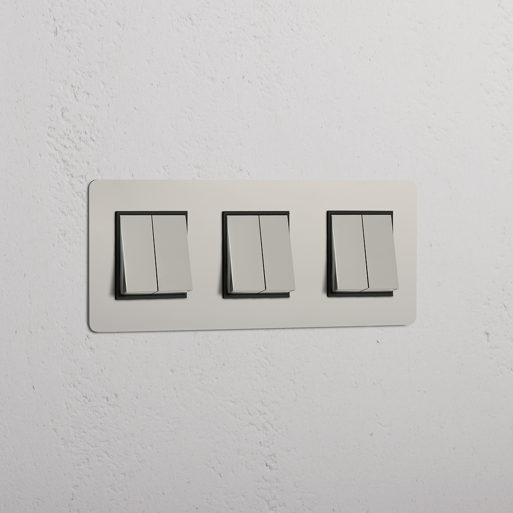 Super capaciteit Lichtschakelaar: Gepolijst Nikkel Zwart Drievoudige 6x Wip Schakelaar