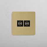 TV-module met twee aansluitingen, enkele lay-out, Antiek Messing zwart op witte achtergrond