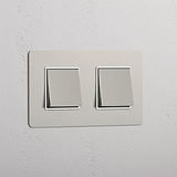 Dubbele Lichtschakelaar: Gepolijst Nikkel Wit Dubbele 2x Wip Schakelaar