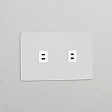 Beschilderbaar met dubbele afdekplaat met 2x USB-C 30W voedingsmodule voor dubbele voeding.