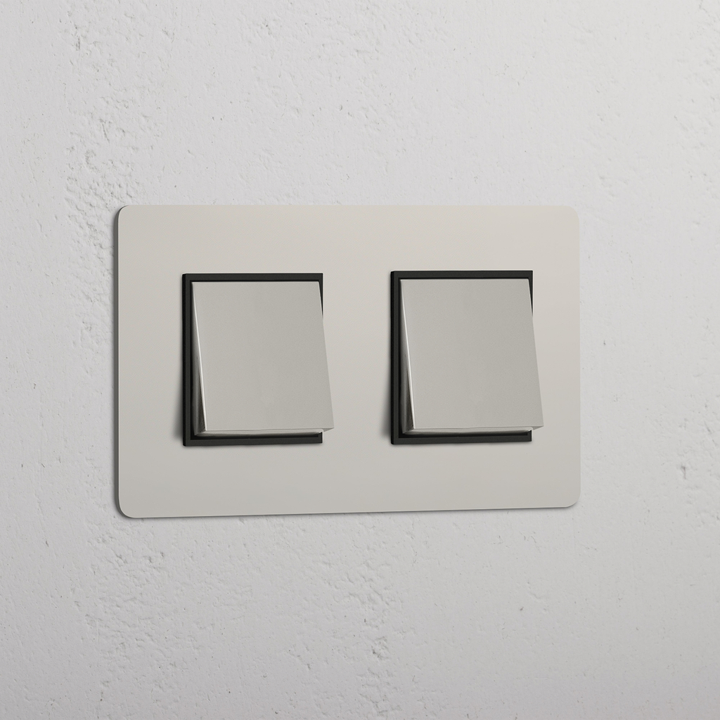 Dubbele Wip Schakelaar in Gepolijst Nikkel Zwart - Dubbele  Verlichtingsbediening Schakelaar