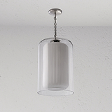 Windsor Grote Hanglamp met geribbelde glazen kap en gepolijste nikkel afwerking, hangende plafondlamp.