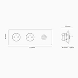 Kew Drievoudige tuimelschakelaar en 2x Frans/Belgisch type E stopcontact - Gepolijst nikkel | Wit