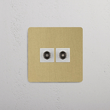 Twee-aansluitingen TV enkele module in Antiek Messing wit op witte achtergrond