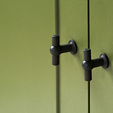 2X Bronze Harper T-Bar Furniture Handle on Green Cupboard