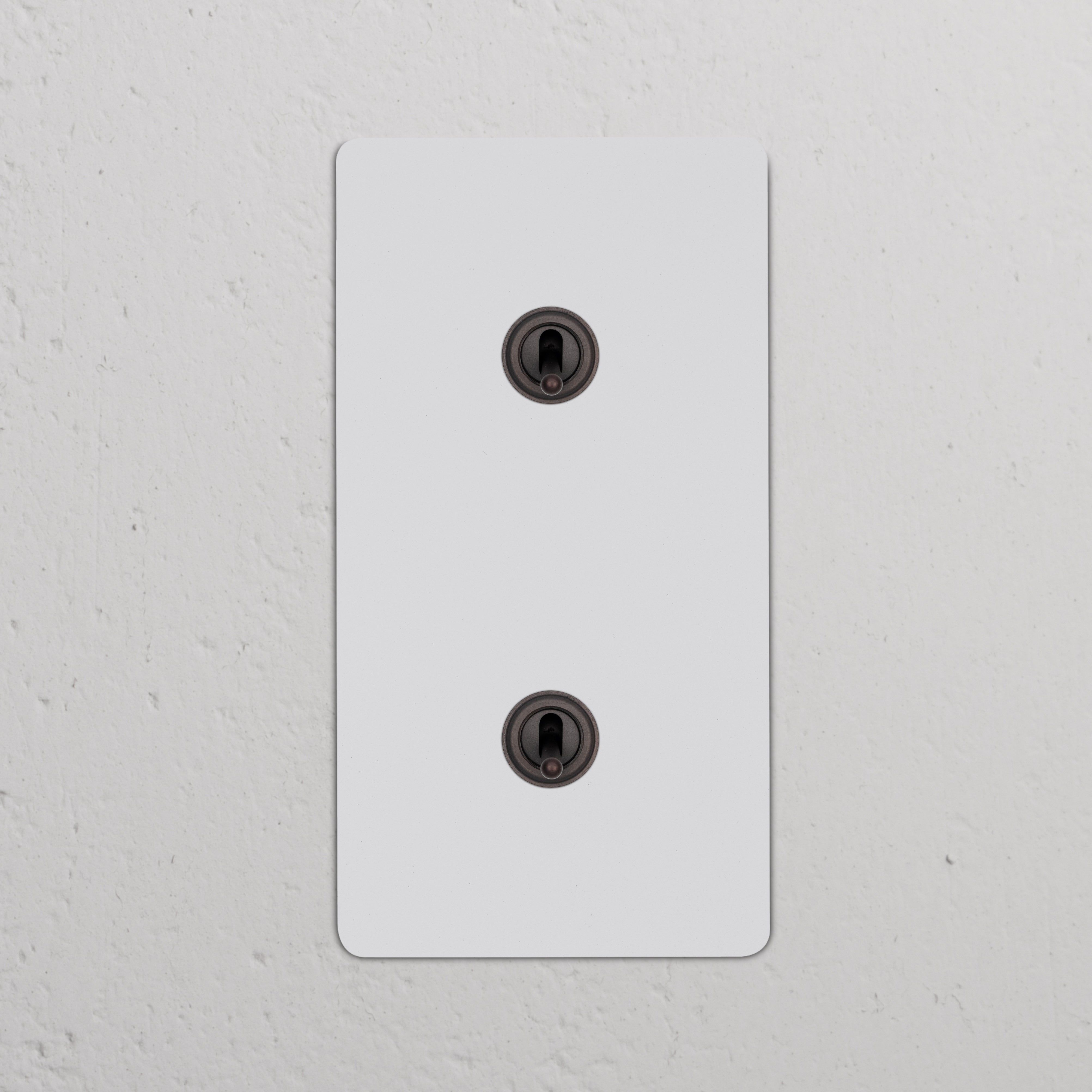 2x Wissel-Tuimelschakelaar met dubbele verticale afdekking, overschilderbare bronzen afwerking; voor schakelaars en dimmers.