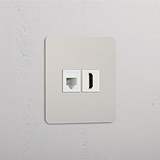 Mixed Hoge Resolutie Video en Netwerkverbinding Accessoire: Enkele RJ45 & HDMI Module in Gepolijst Nikkel Wit