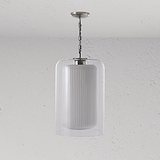 Windsor Grote hanglamp met geribbeld glas en gepolijst nikkelen afwerking.