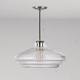 Brookfield Grote Hanglamp Geribbeld Glas - Gepolijst Nikkel