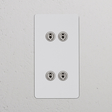 4x Wissel-Tuimelschakelaar met dubbele verticale afdekplaat in beschilderbaar gepolijst nikkel.