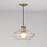 Brookfield Medium Hanglamp Geribbeld Glas, geribbelde glazen hanglamp met Antiek Messing afwerking.