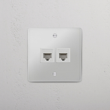 Dubbele Aansluiting RJ45-module in doorzichtig wit - Stabiele netwerkverbindingstool op witte achtergrond