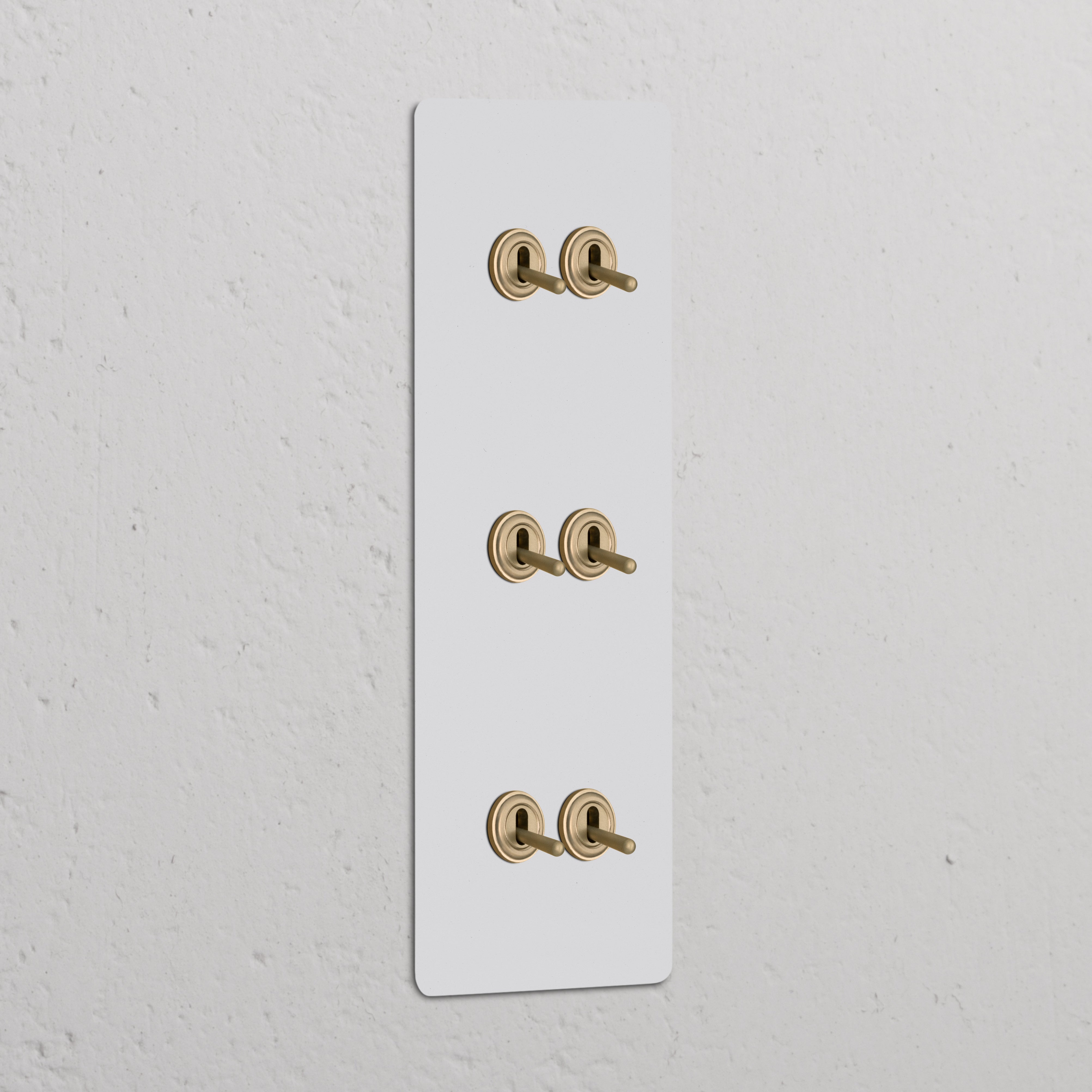 Drievoudige verticale afdekplaat met 6x wissel-tuimelschakelaar, beschilderbaar antiek messing design.