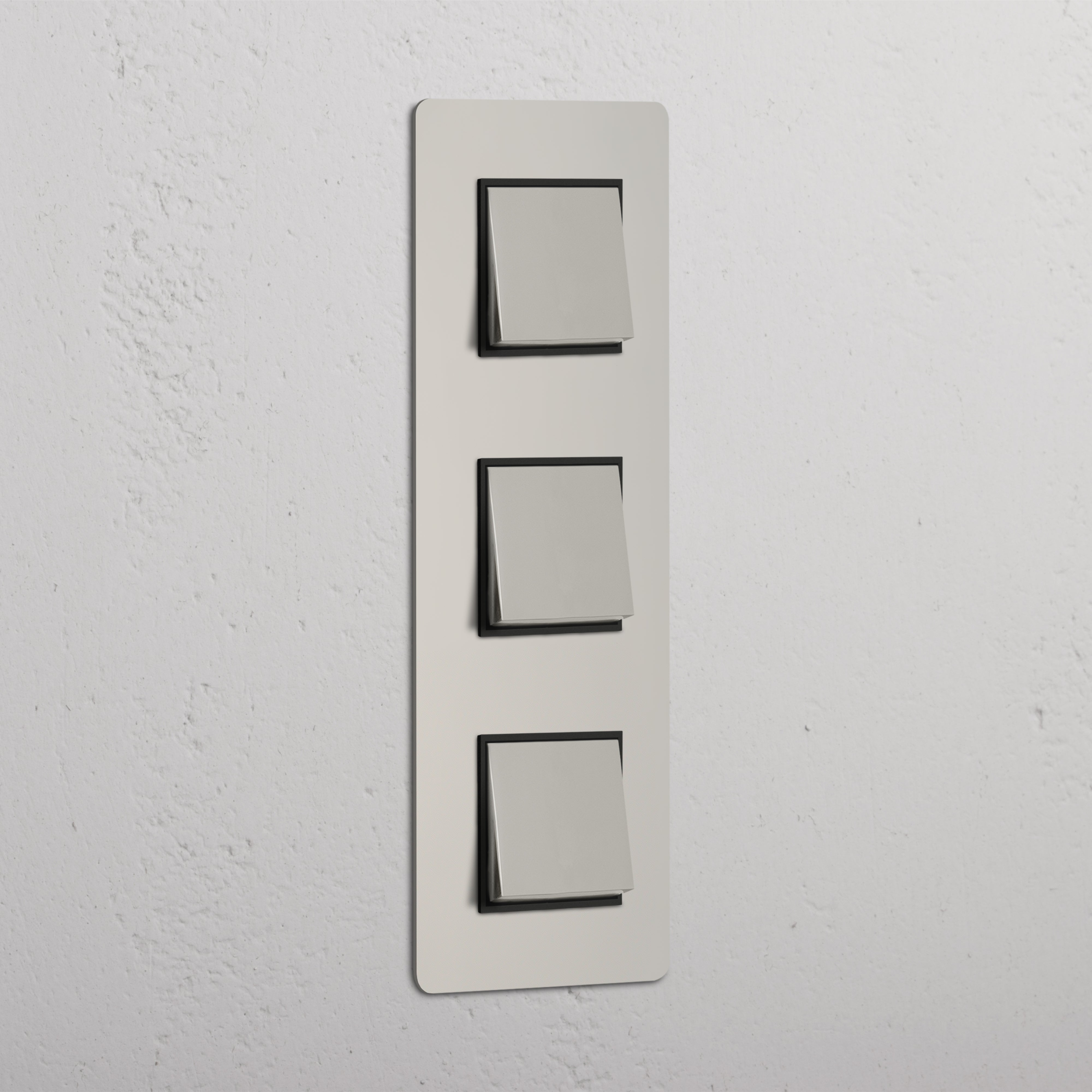 High Capacity Vertical Light Control Switch: Polished Nickel Black Triple 3x Vertical Rocker Switch