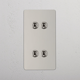High Capacity Vertical Light Toggle Switch on White Background: Polished Nickel Double 4x Vertical Toggle Switch