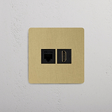 Dual-Connection RJ45 & HDMI Single Module, Antique Brass Black on White Background
