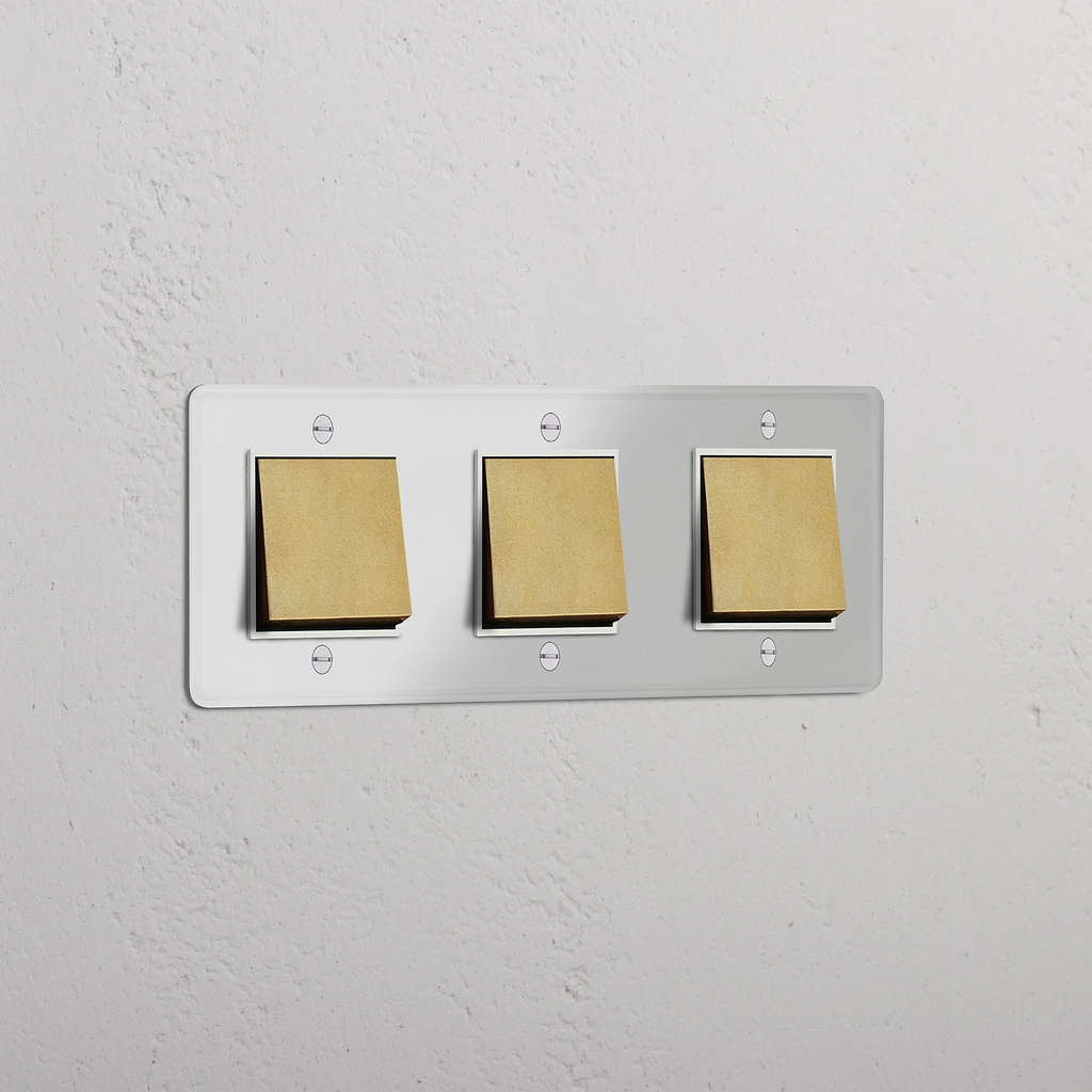 Triple Rocker Switch in Clear Antique Brass White - Advanced Light Control System